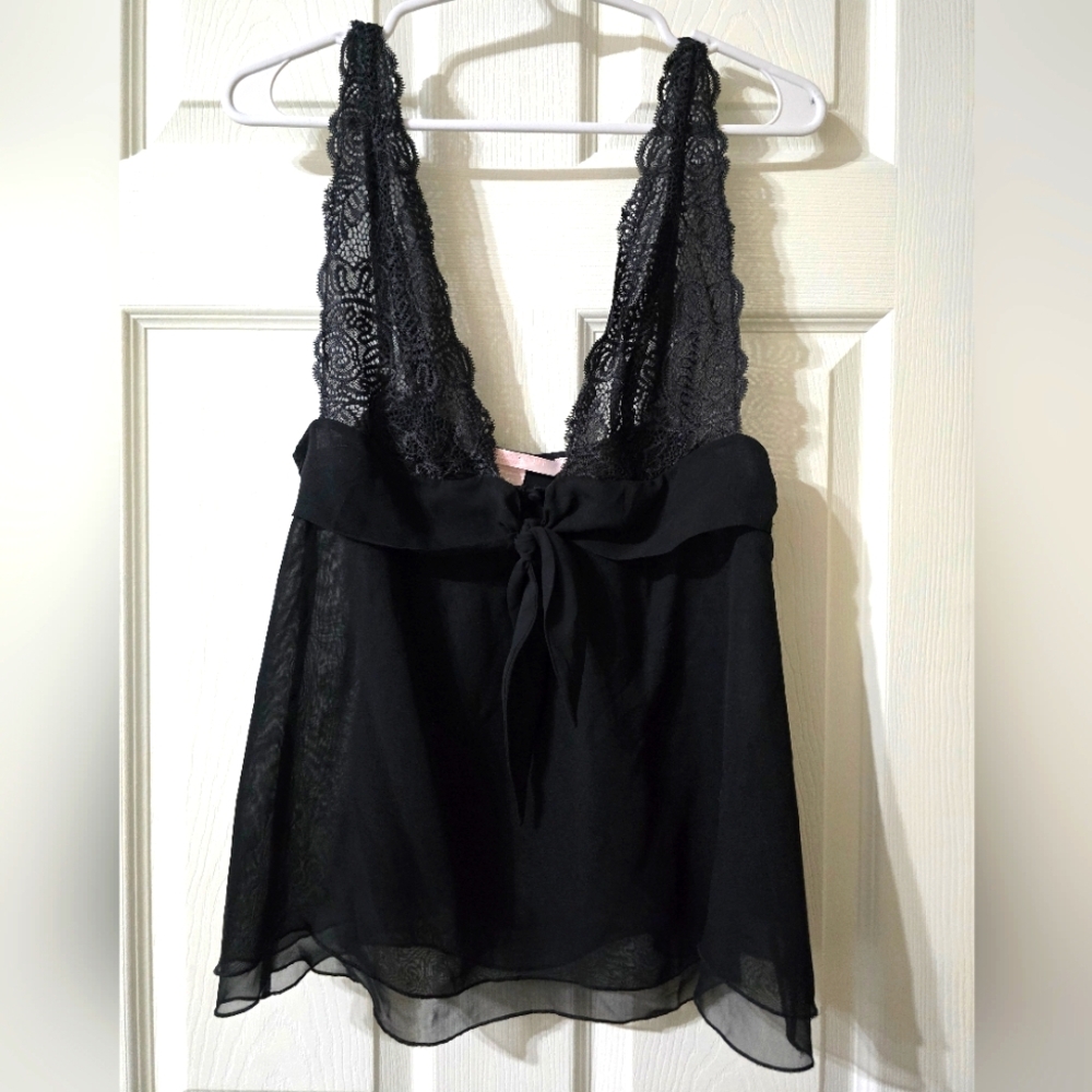 Y2K Victoria's Secret Lace & Chiffon Cami/Chemise, Babydoll Top, Tie Front, EUC!